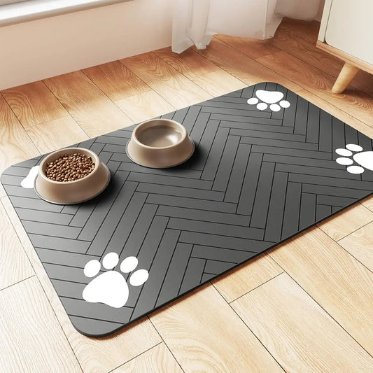 Absorbent Pet Feeding Mat, Waterproof Placemat for Dog & Cat Food & Water Bowls, Quick-Dry Rubber Backing, Non-Slip Pet Mat