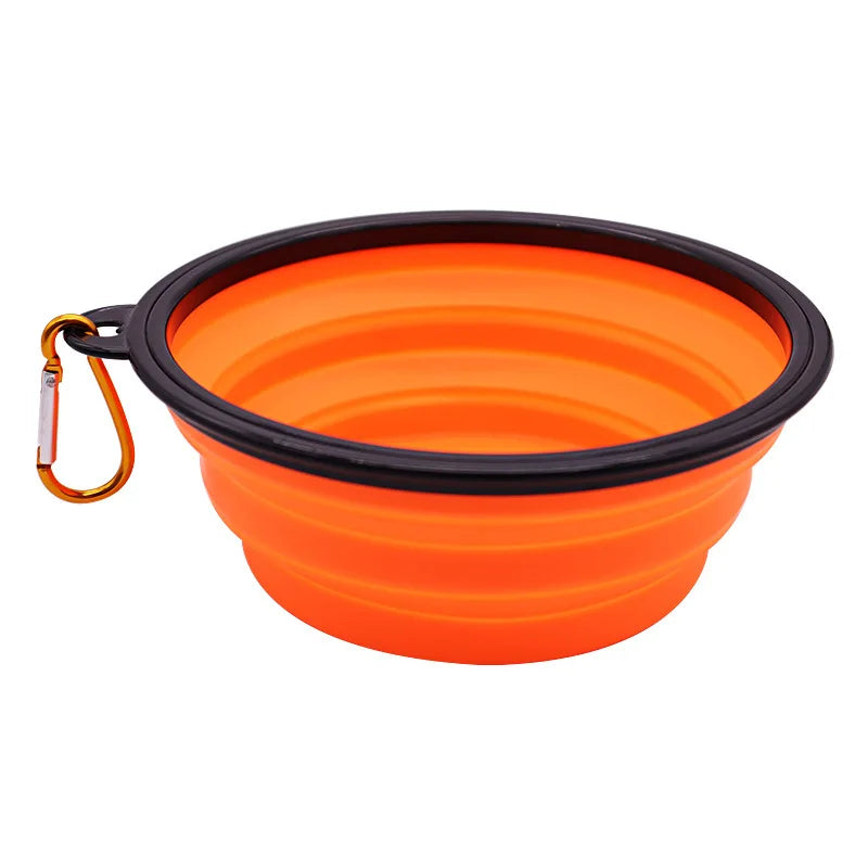 Folding Portable Silicone Dog Feeder Bowl Outdoor Camping Travel 2 In 1 Pet Puppy Water Bowl Feeder Dish Bowl with Carabiner