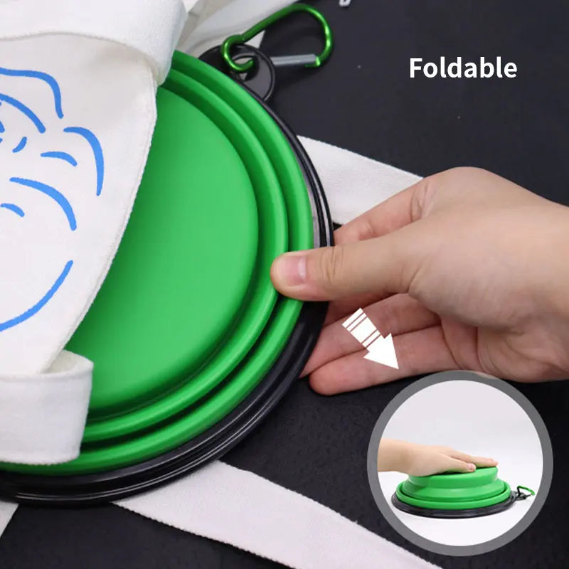 Folding Portable Silicone Dog Feeder Bowl Outdoor Camping Travel 2 In 1 Pet Puppy Water Bowl Feeder Dish Bowl with Carabiner